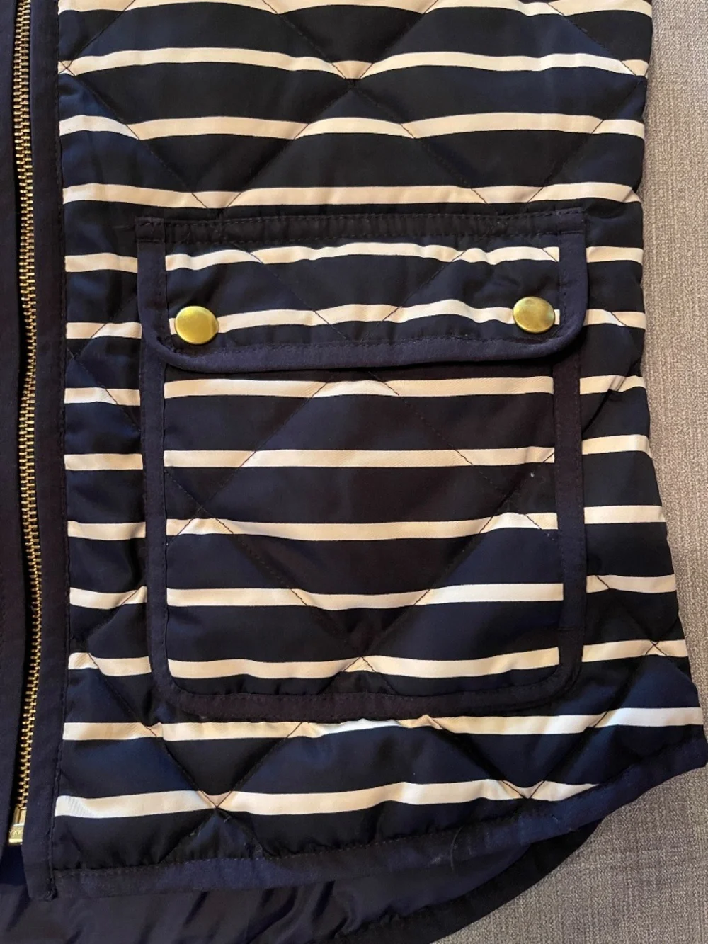 J Crew Excursion Quilted Down Puffer Vest Navy Blue & White Women's XS
